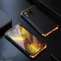 Aluminium alloy and plastic full frame iPhone 13 case in solid black, blue, silver, or yellow