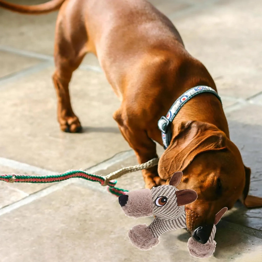 Large dog squeaky plush toy with cotton-reinforced construction for medium to large breed dogs