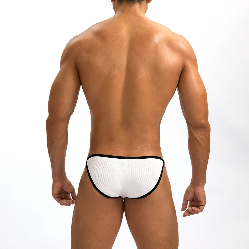 Grey men's low waist small briefs with thin rib weave fabric
