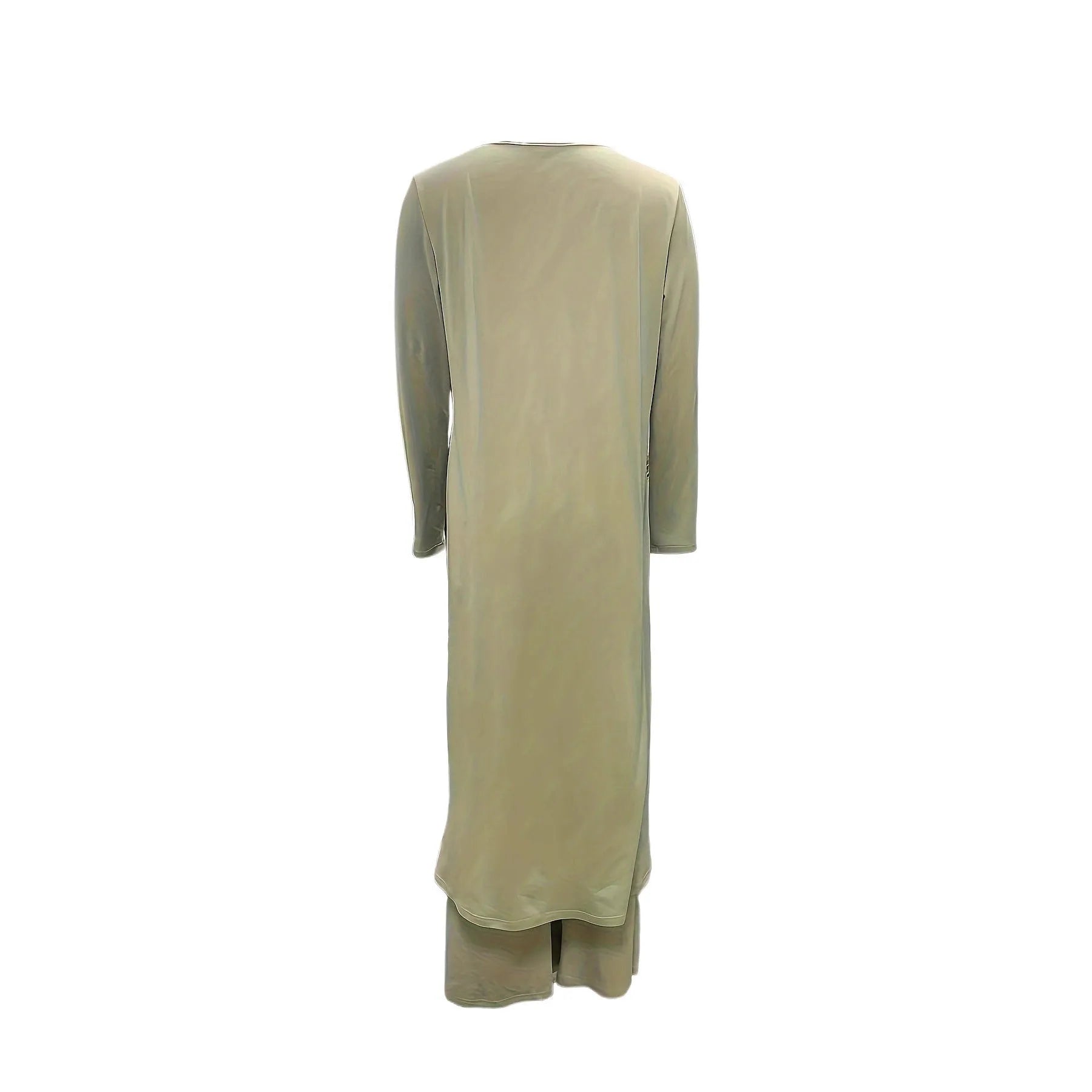 Casual polyester two-piece set with long sleeve top and trousers in khaki