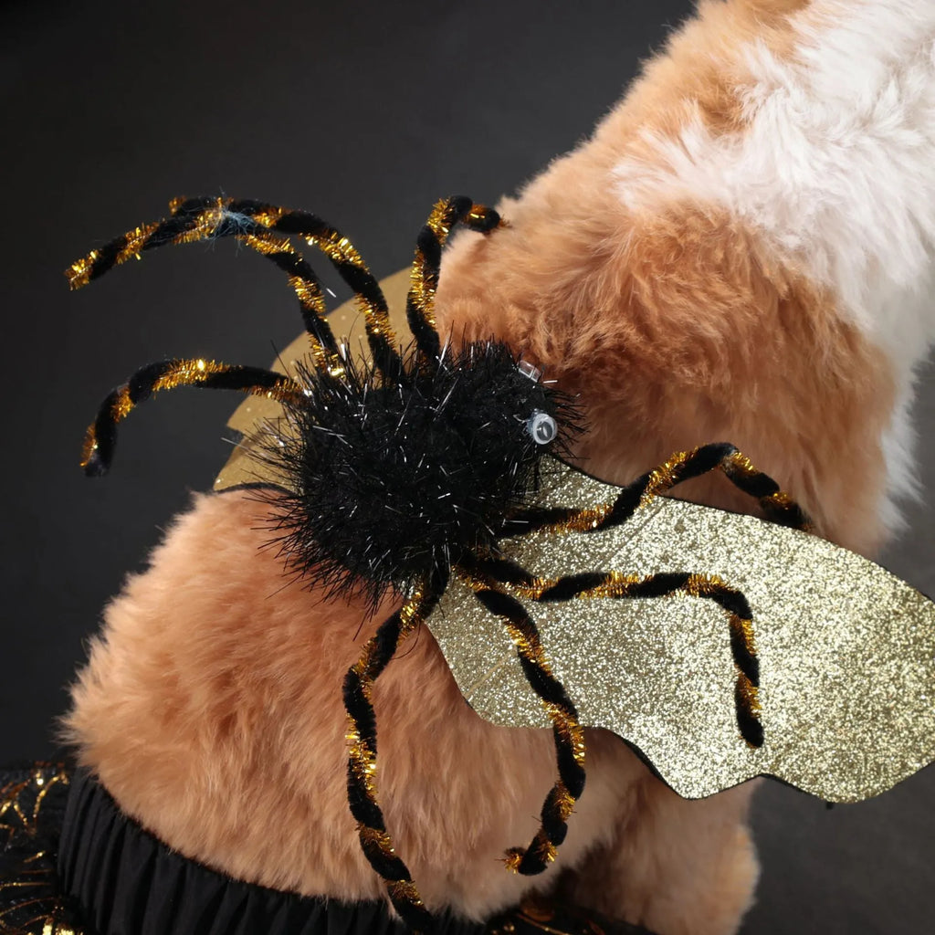 Polyester Halloween dog suit in a full-body design, available in sizes S, M, L, and XL for various dog breeds.