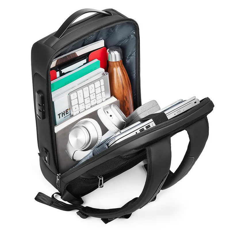 Men's solid-colour business backpack with waterproof Oxford cloth and air pillow belt system
