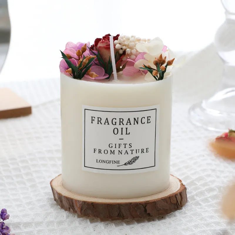 Dried flowers decor romantic candles with solid wax, 330g content, 12-24 hour burn, nine scent options