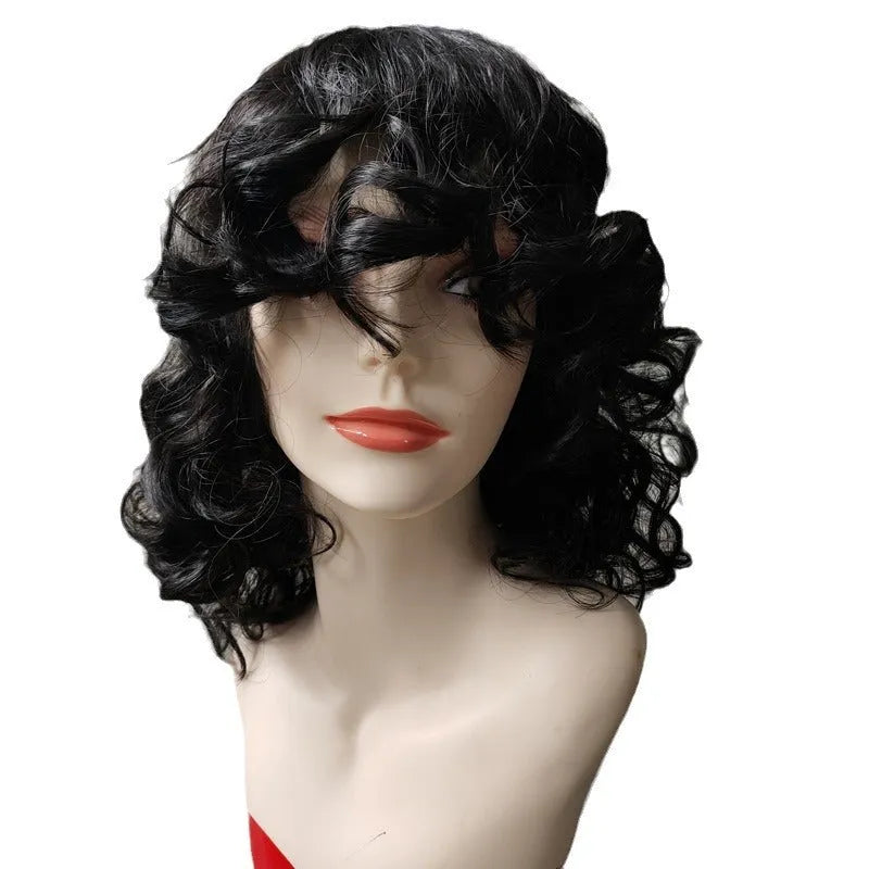Black synthetic afro wig with long curly hair in exotic style for women