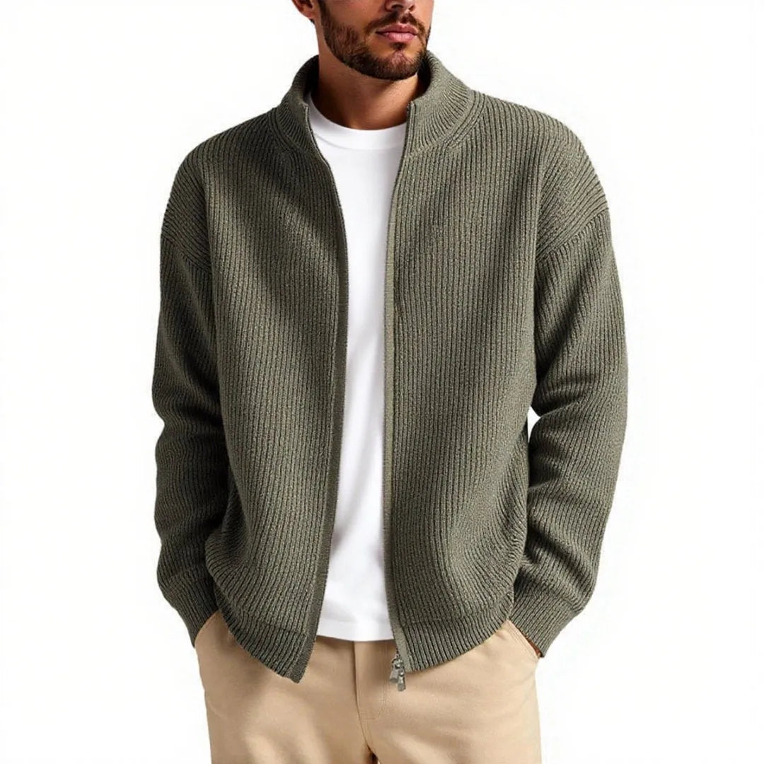 Men's loose fit cardigan sweater coat in acrylic blend, available in milky white, gray, black, gray green, navy blue colours