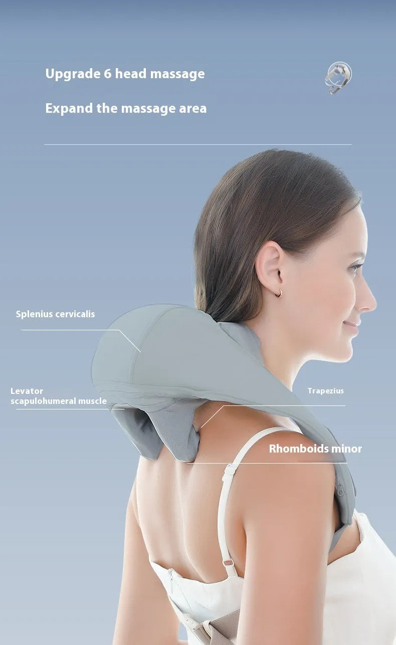 Grey elastic fabric USB neck and back massager with two gear settings and infrared function.
