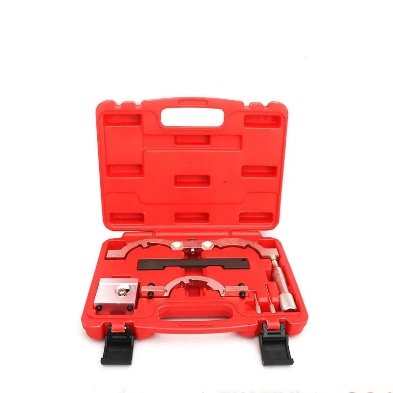 Opel 1.4 engine timing tool set with 7 chrome-vanadium steel pieces, red colour, dimensions 215x210x60mm