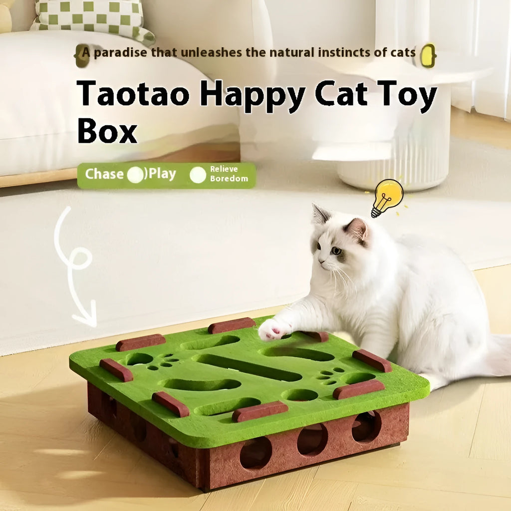 Square felt cat toy box measuring 30cm with 7.5cm height in camel white colour