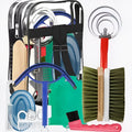 10-piece horse grooming brush set with storage bag including brushes, combs, and hoof tool