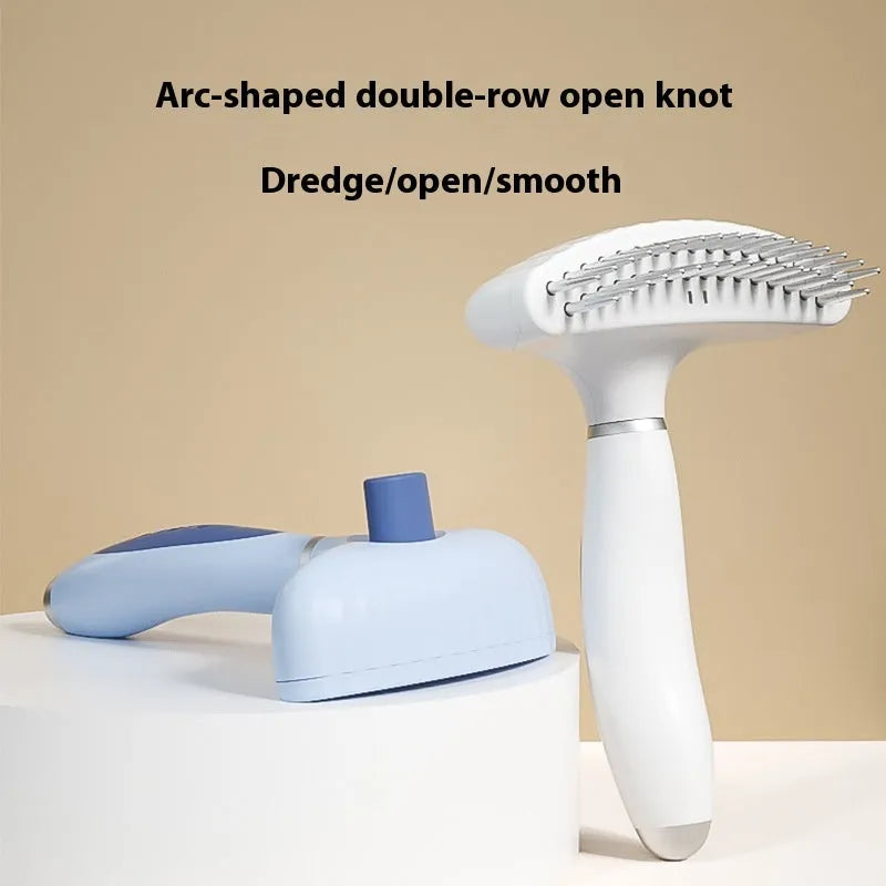 Stainless steel double row pet comb for dog grooming in azure light blue colour