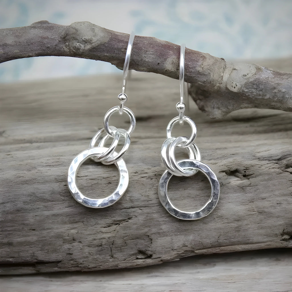 Silver round ring earrings, geometric zinc alloy hoop with electroplated finish, simple style for women
