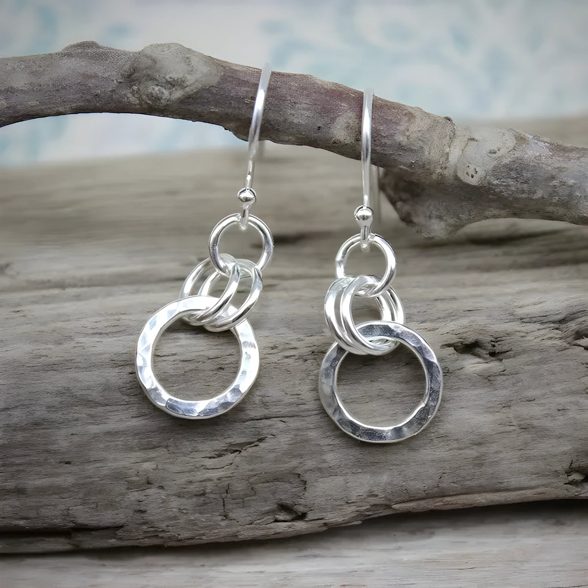 Silver round ring earrings, geometric zinc alloy hoop with electroplated finish, simple style for women