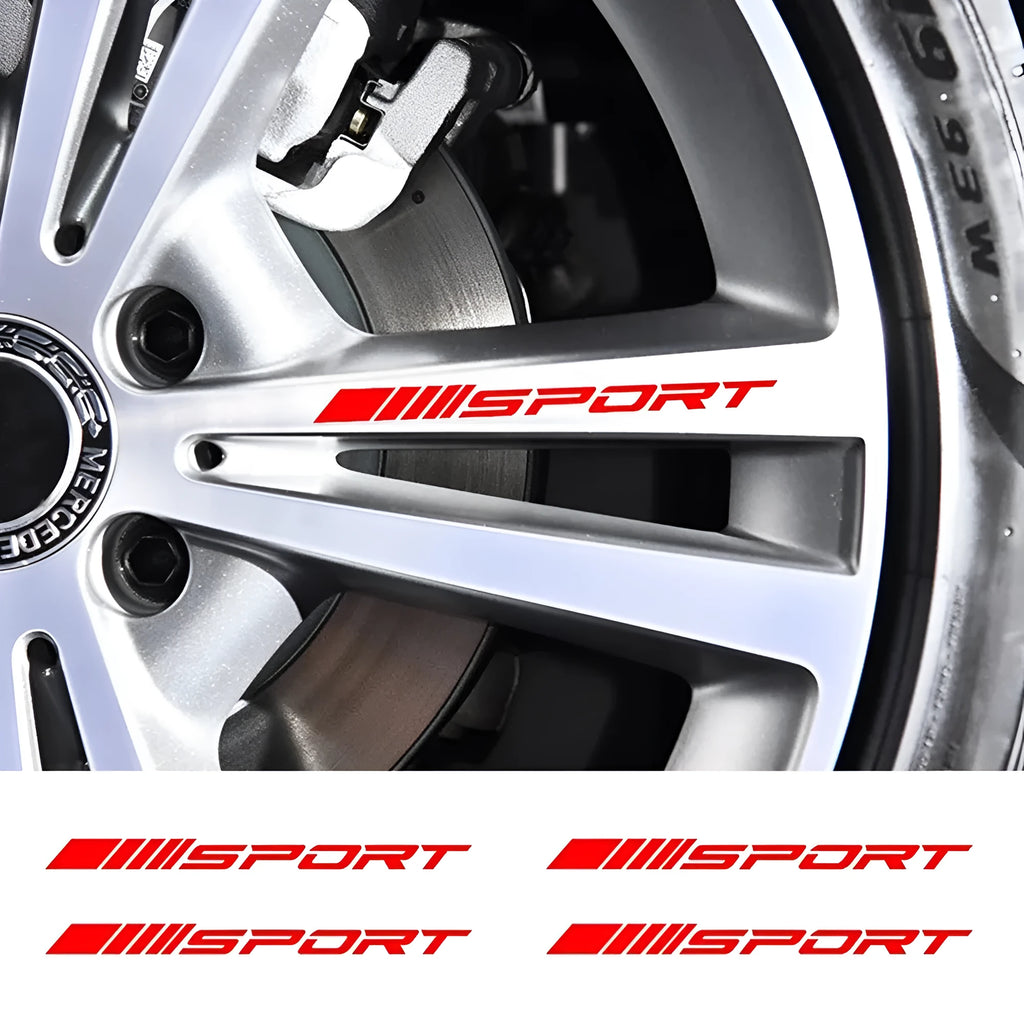 PET hollow sports series car rim stickers in black, red and white colours