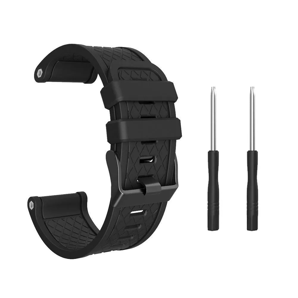 26mm silicone watch strap in black for Jiaming watches, showing flexible design and sports style