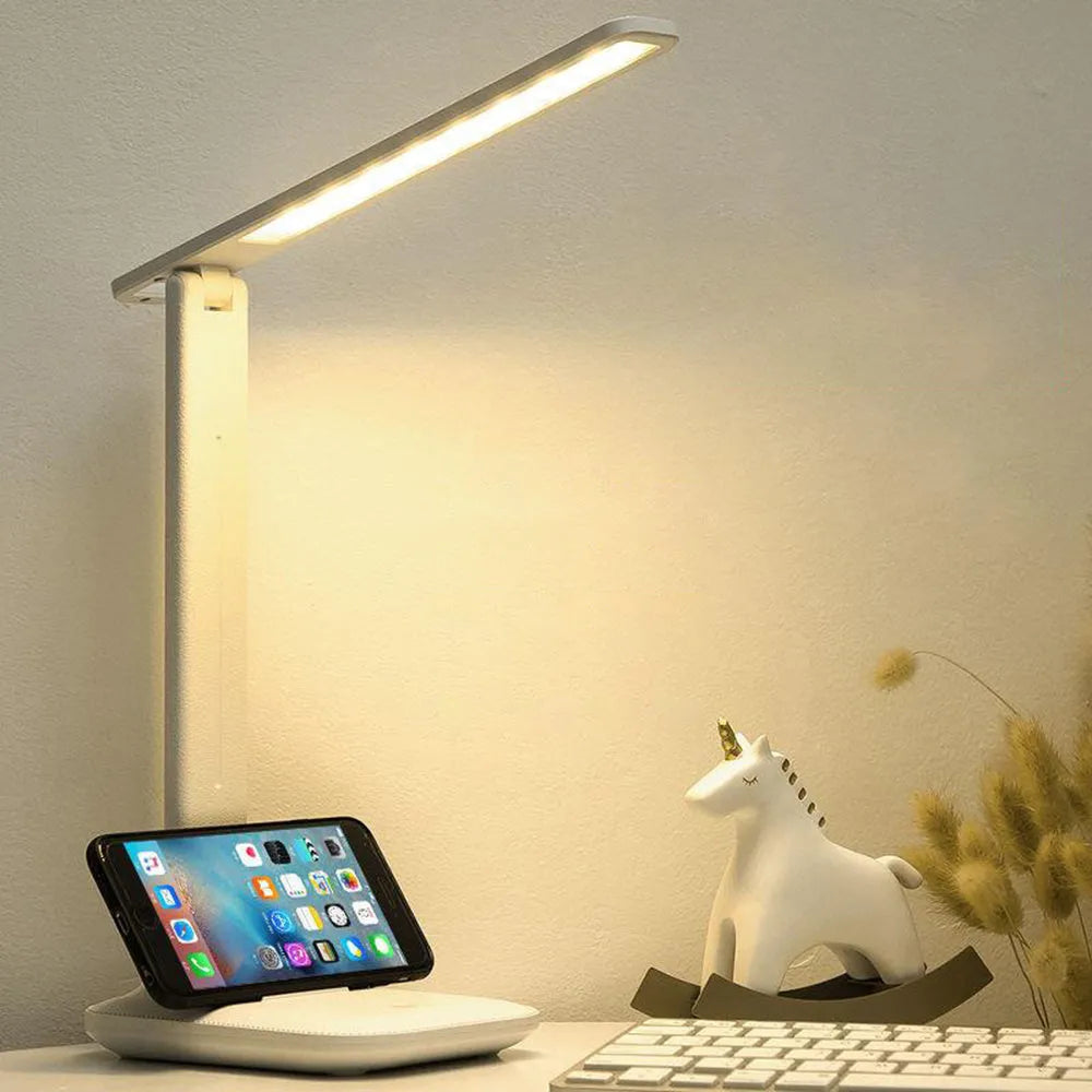 White eye protection table lamp with touch dimming and USB charging socket
