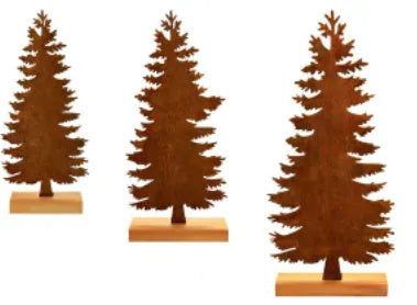 Three metal Christmas tree ornaments with elk designs, rusty iron finish, 15-25cm height