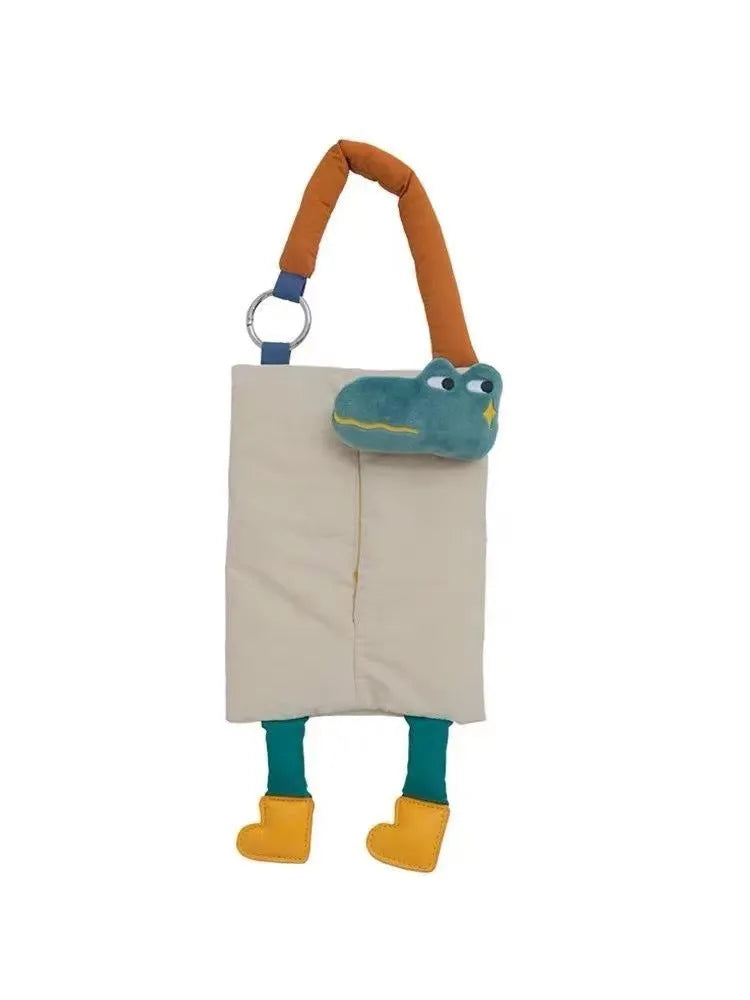 Plush hanging tissue buggy bag measuring 25 x 19 cm in hat dog or baby crocodile design