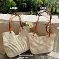 Beige woven cotton linen large capacity shoulder bag with shoulder strap