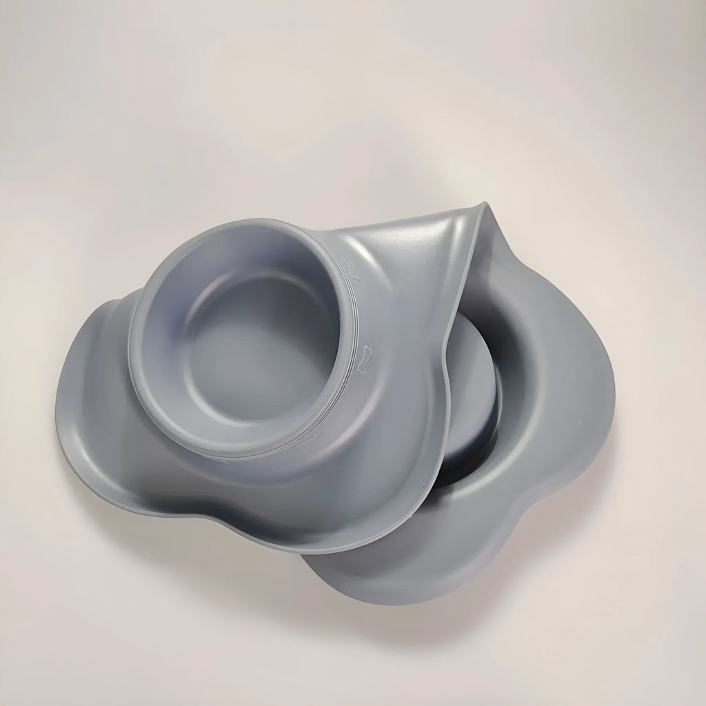 Large silicone dog bowl with stainless steel insert in raised feeding design