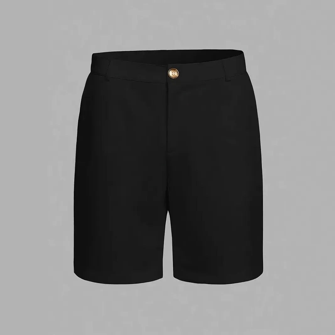 Men's solid colour cotton blend casual shorts with straight leg design