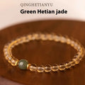 Manual bracelet with Brazilian rutilated quartz and Hetian jade in green or white colour options