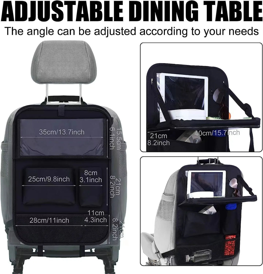 Black oxford cloth car seat back organiser bag with 42x30cm hanging storage pocket