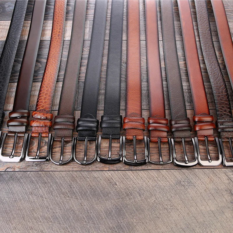 Men's business belt with alloy pin buckle and laser logo design in multiple colour options