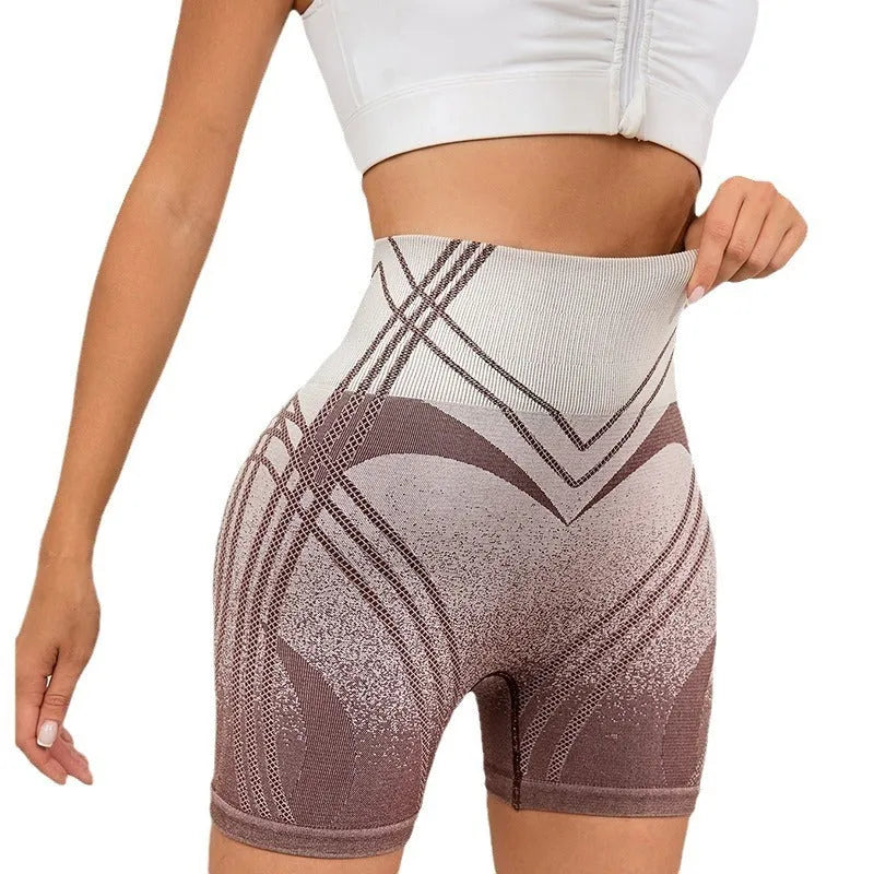Women's high waisted gradient fitness shorts in brown colour for yoga and running