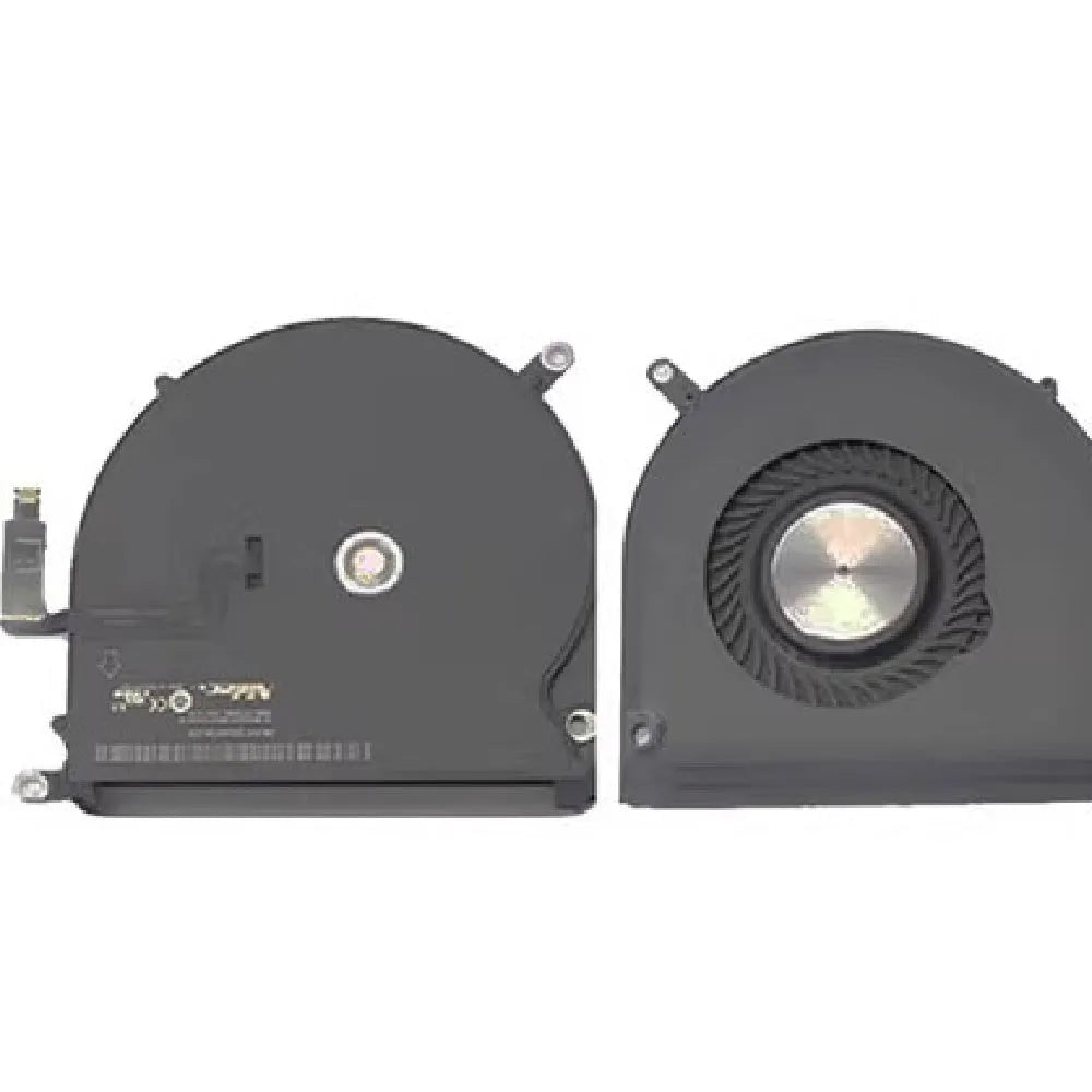 A1398 replacement cooling fan for MacBook Pro laptops showing two variants for 12-13 inch and 13-15 inch models