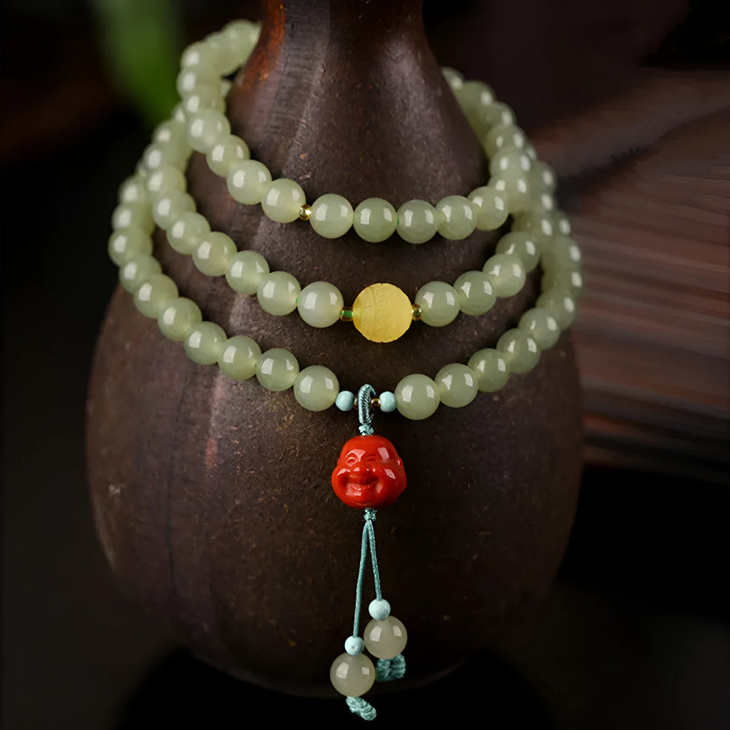 Pale blue Hetian jade bracelet with three circle design measuring 6mm diameter