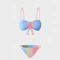 Women's lace-up triangle bikini top and matching bottoms in colour-matching polyester swimwear.