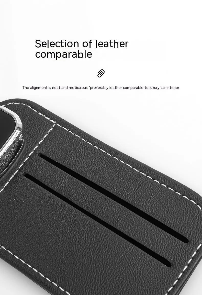 Automotive sun louver storage multifunctional card holder in first-layer cowhide with snap-on installation and glasses clip