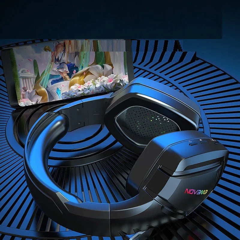 Black RGB version wireless Bluetooth headset with noise reduction, shown in headworn position.