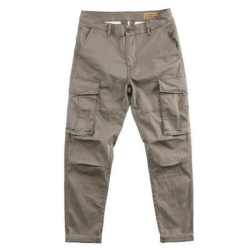 Men's solid-colour cotton work trousers with multiple pockets in cropped length