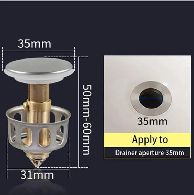 White copper kitchen sink strainer filter with press bounce anti-blocking mechanism
