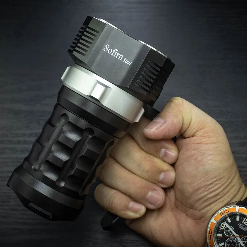 Aluminium alloy diving flashlight with 350 lumen brightness, 18cm length, waterproof for outdoor use