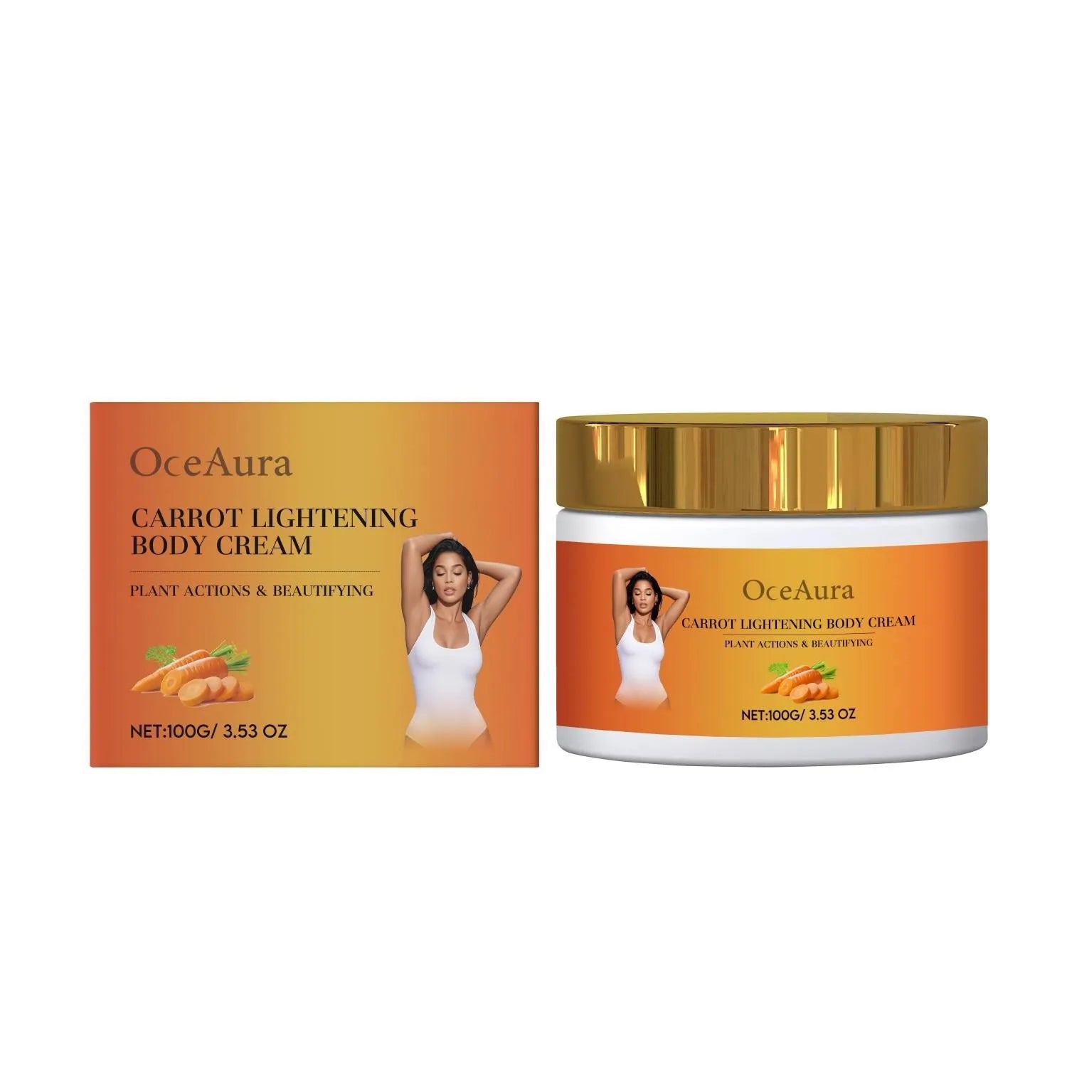 100g Carrot Lightening Body Cream jar with licorice root and vitamin C for skin brightening