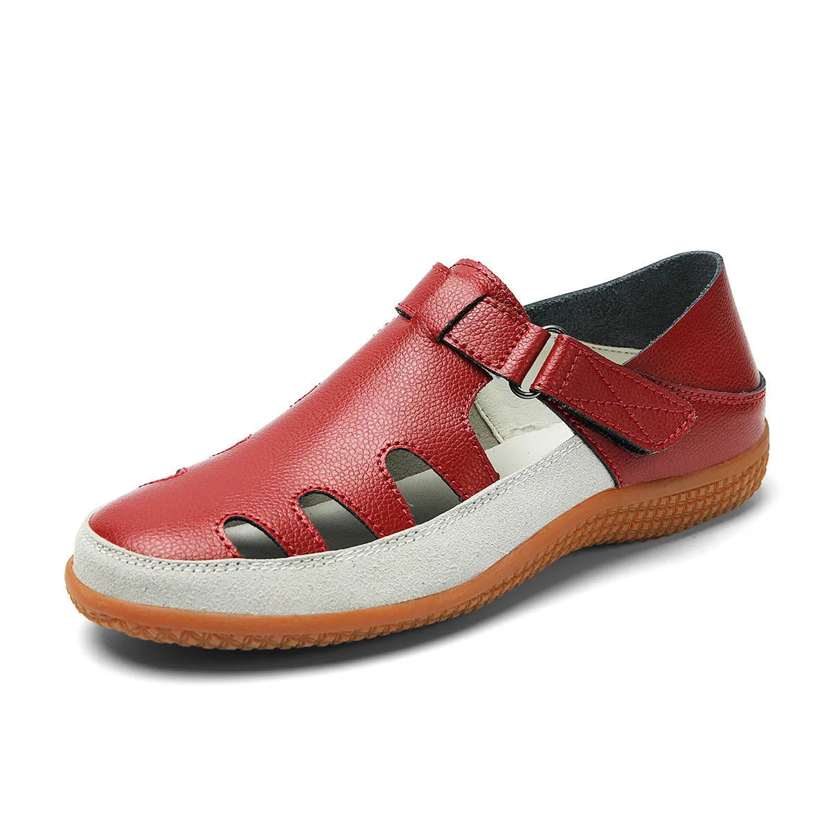 Women's blue plus size flat sandals with hollow-out design and toe cap