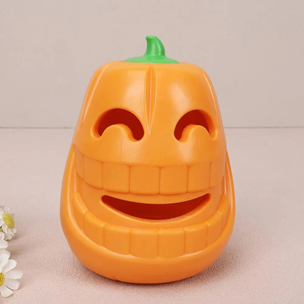 Yellow pumpkin-shaped TPR dog chew toy for aggressive chewers measuring 8.6x11.5 cm