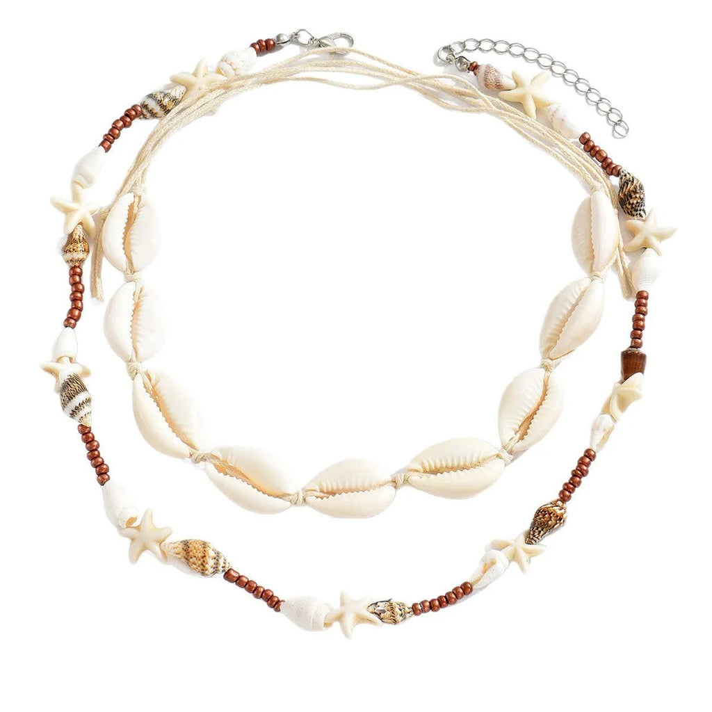 Women's geometric shell necklace on regular chain, natural colour X1900, bohemian style