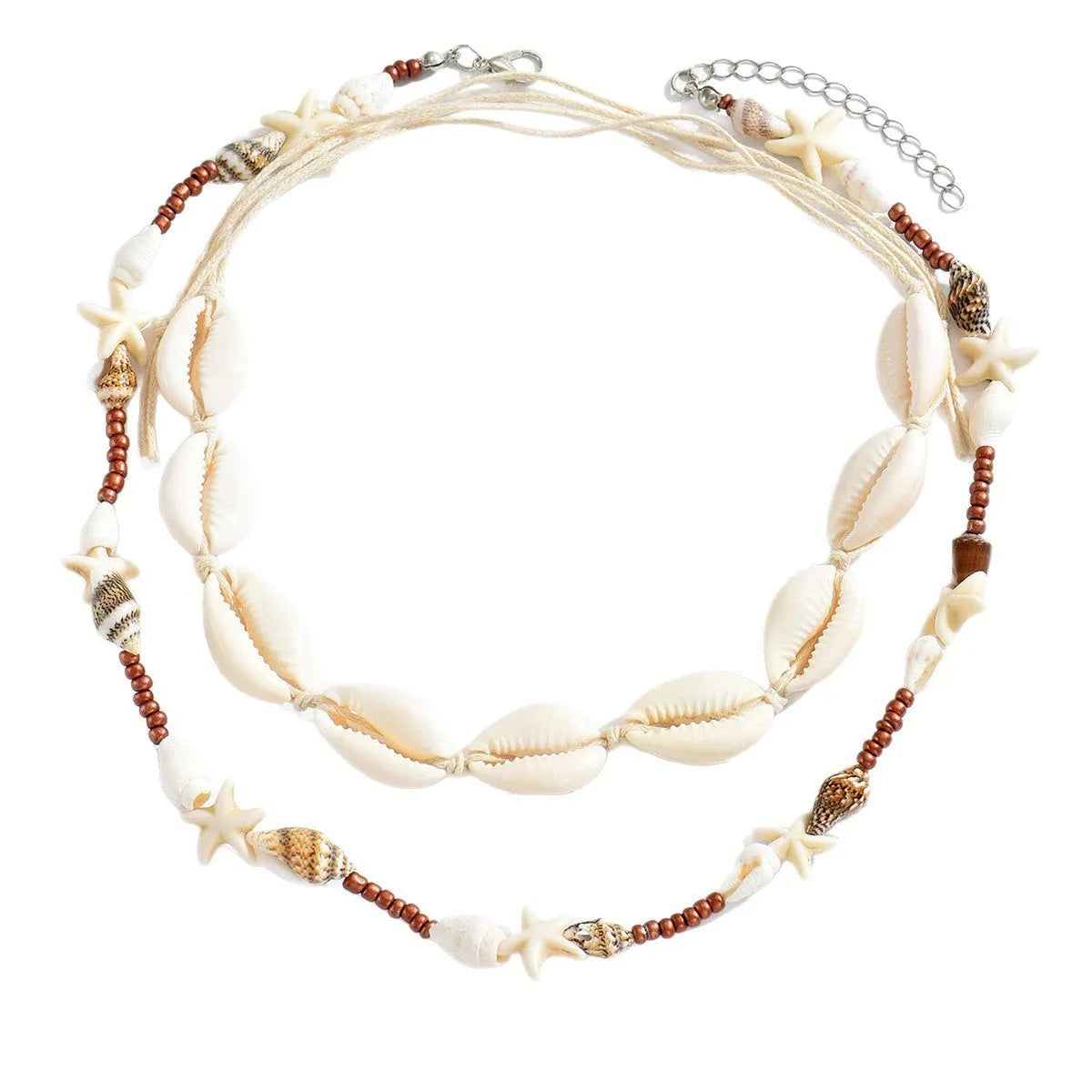 Women's geometric shell necklace on regular chain, natural colour X1900, bohemian style