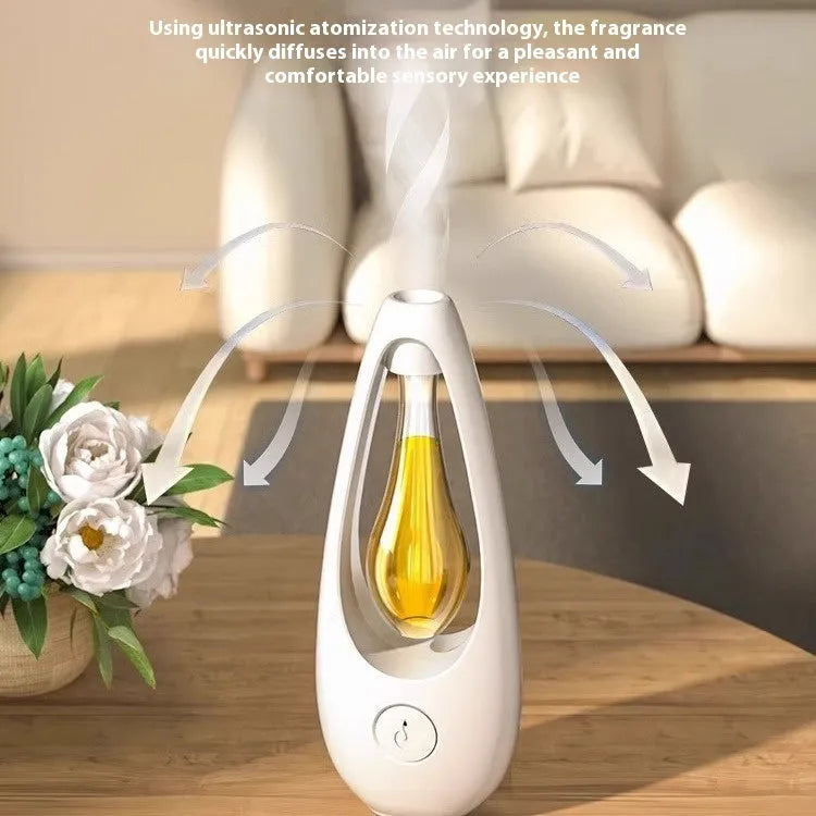 Blue ultrasonic aroma diffuser with mosquito repellent function, 15cm diameter, showing essential oil bottle
