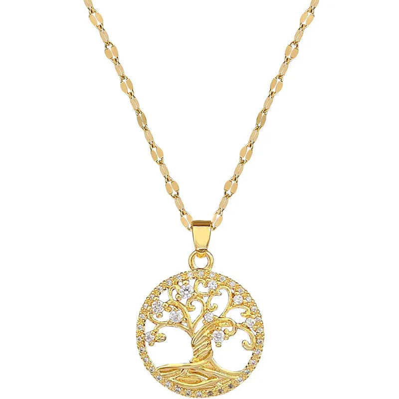 Gold-plated necklace with mother-of-pearl pendant and rhinestone zircon on a 41-50cm adjustable lip chain