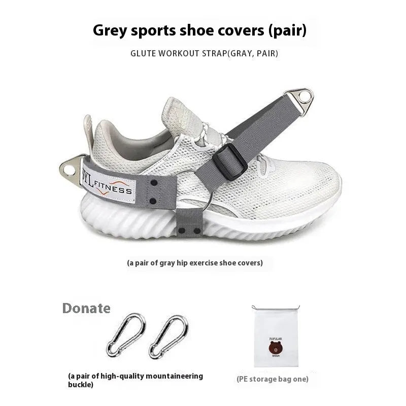 Gantry frame ankle strength strap with adjustable buckle shown in black, grey, and pink colour options