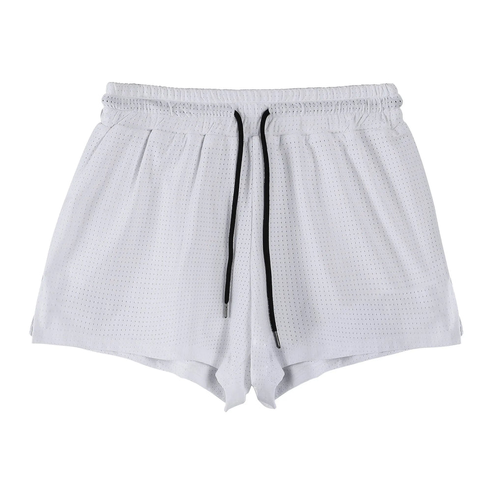 Men's black and white quick-drying nylon shorts with mid waist design for summer sports and leisure