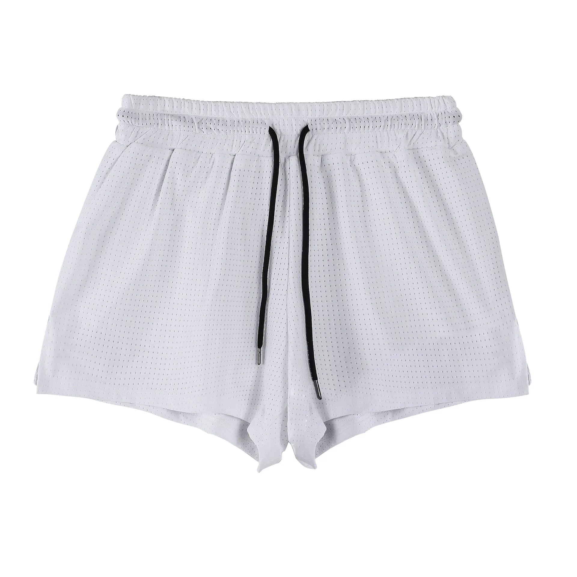 Men's black and white quick-drying nylon shorts with mid waist design for summer sports and leisure