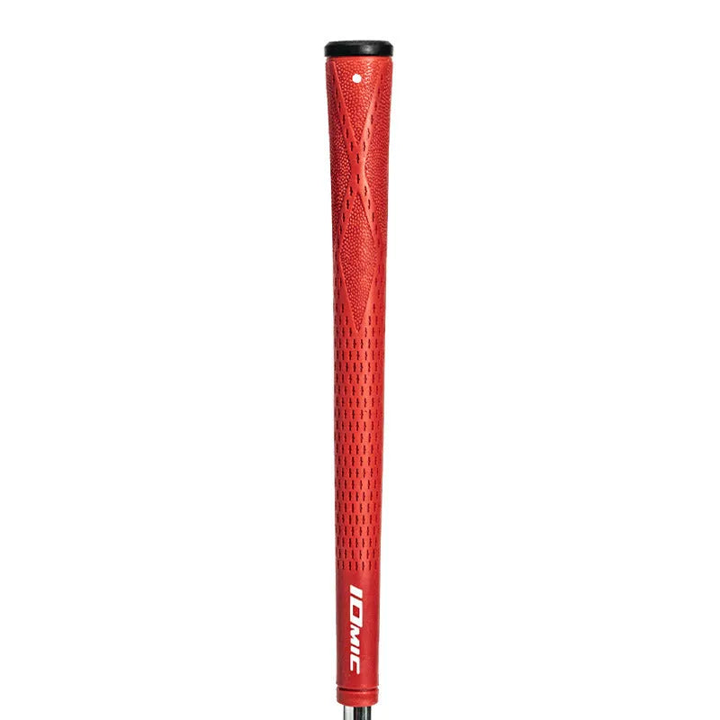 TPE golf club grip showing non-slip texture, available in multiple colours including pink, red, blue, white, and black combinations