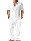 Men's casual cotton sports leisure suit in a long sleeve top and trousers, shown in a neutral colour.