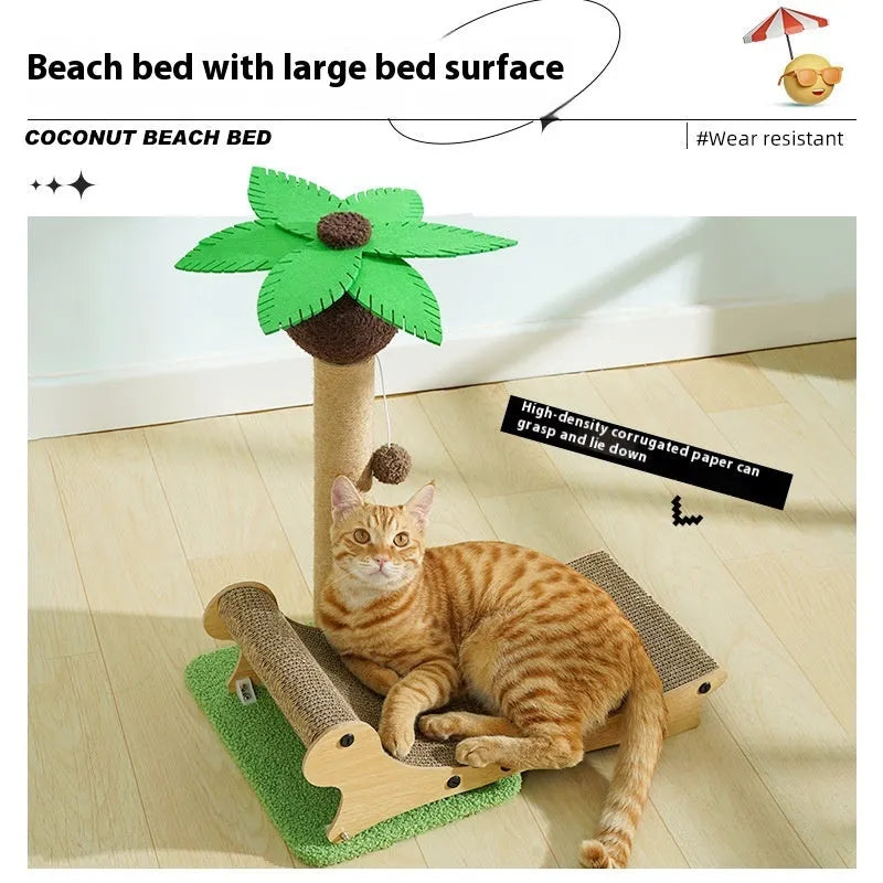 Wooden beach chair-style cat climbing frame with hemp scratch board and 60cm x 45cm platform