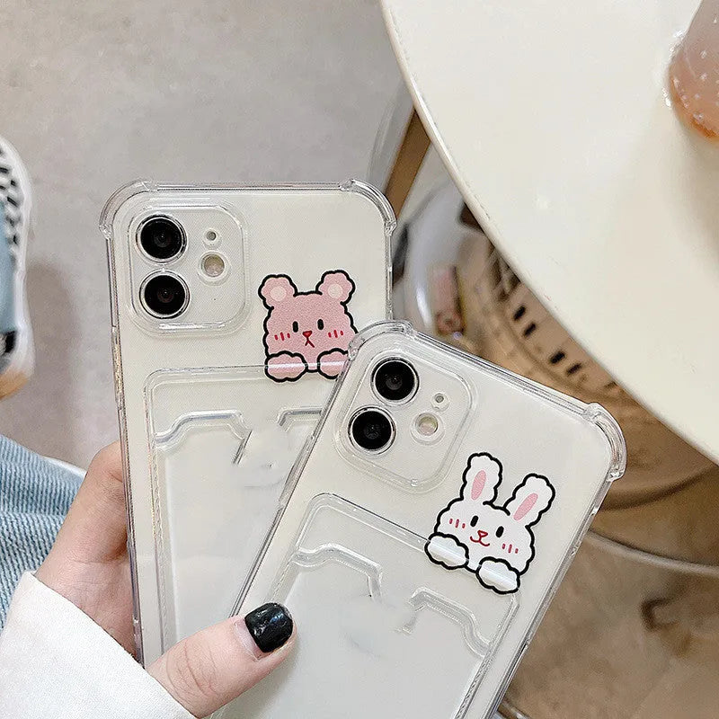 Cartoon Transparent Card Case Phone Case for iPhone with TPU material and card holder on back